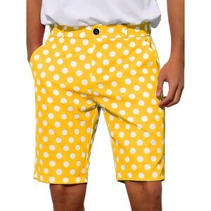 Yellow Polka Dots Shorts Flat Front Summer Dress Chino Golf Shorts